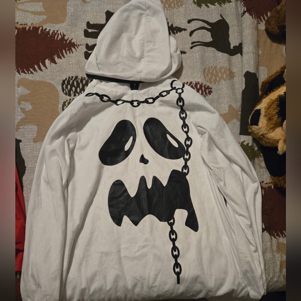 White Hoodie with Black Ghost Design